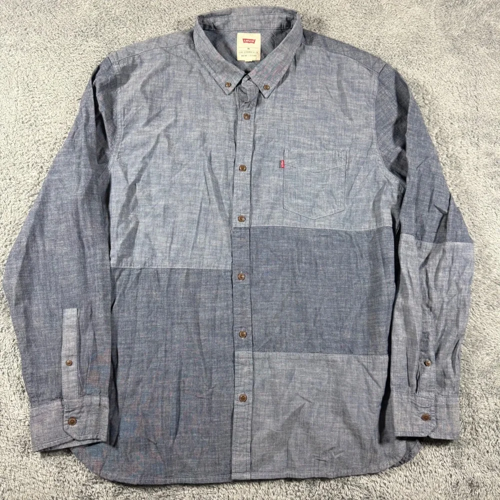 Levi's Chambray Button Down Shirt Mens XXL Blue Colorblock Long Sleeve Pocket